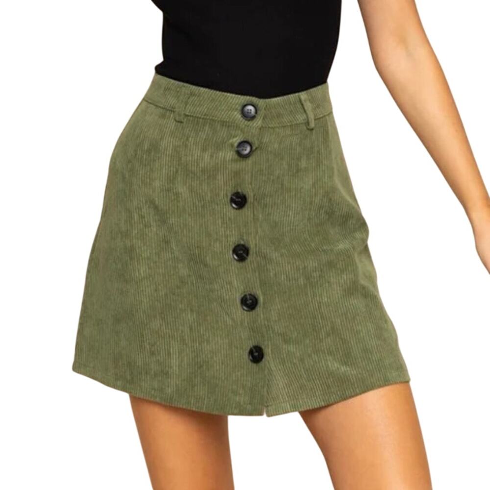 Gilli Womens Corduroy Mini Skirt Olive Green Button Front Size Large NWT